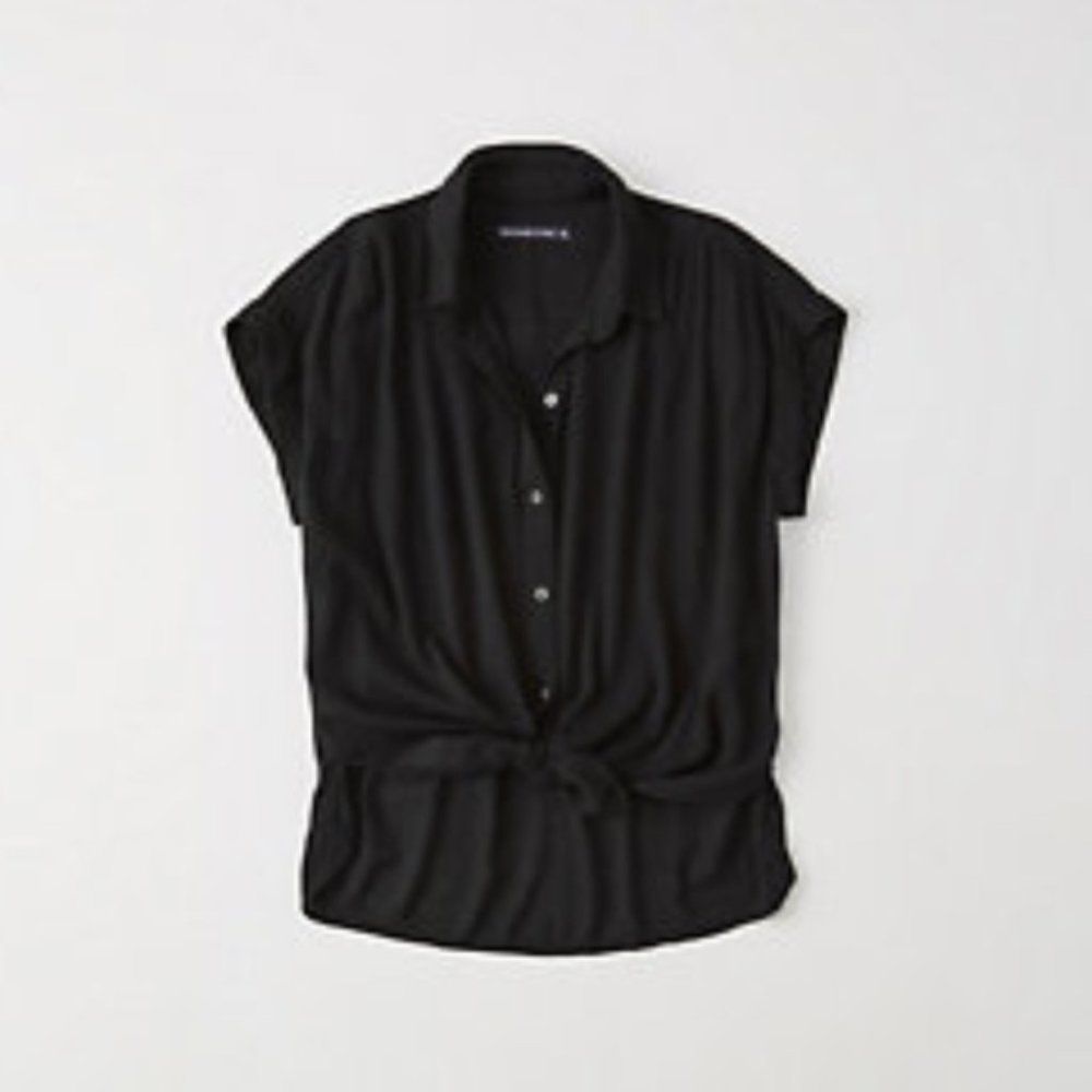 A&F Black Tie Front Button Up Shirt